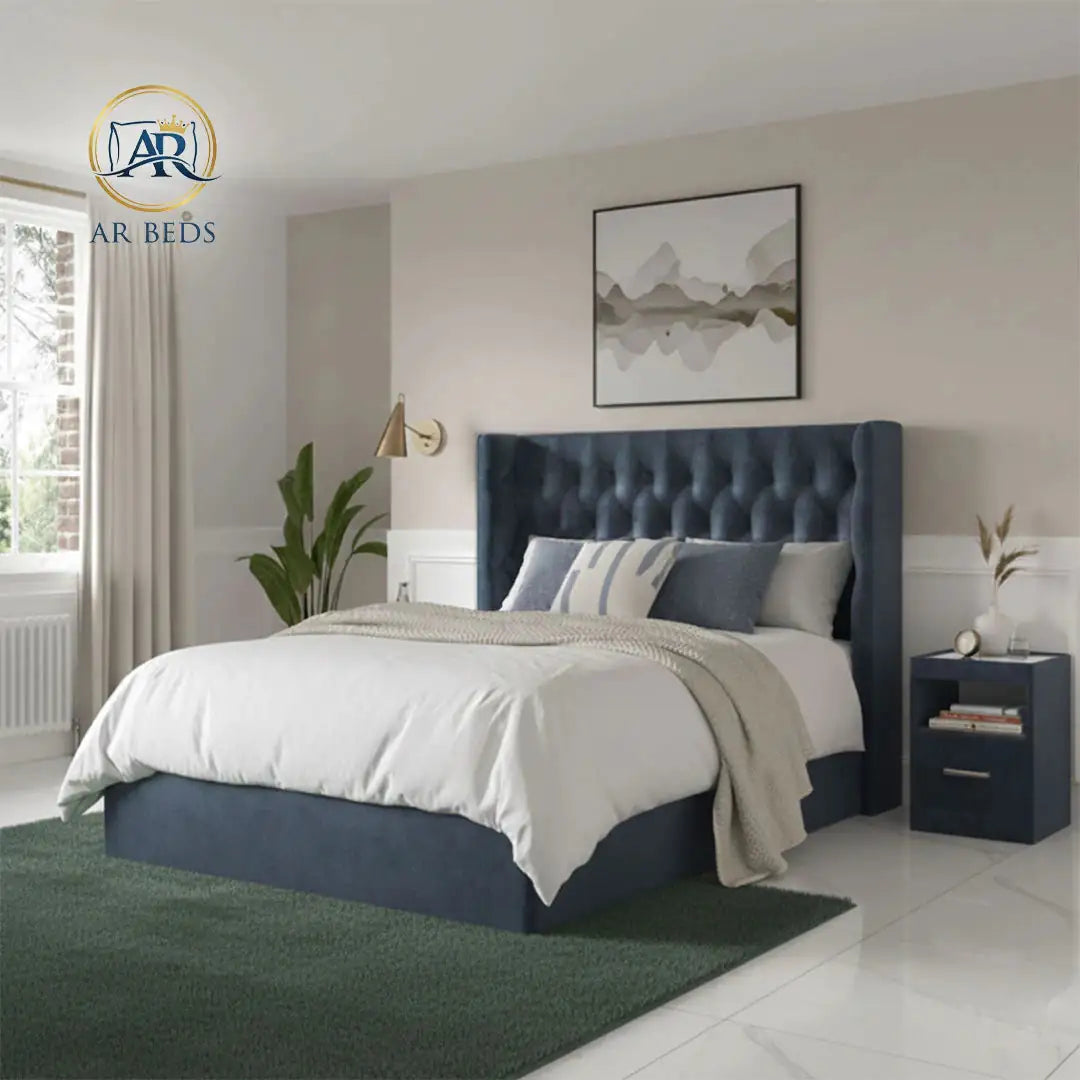 Lilliana Upholstered Chesterfield Ottoman Bed Frame – Beige Teddy Boucle