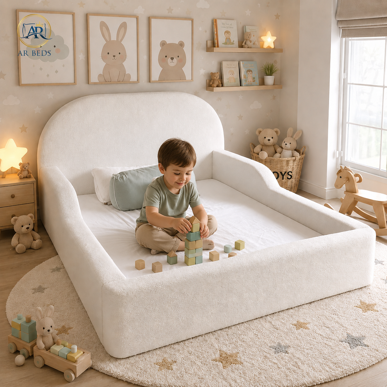 2026 Coral Children Floor Bed with Soft Safety Side Rails -ARBEDS