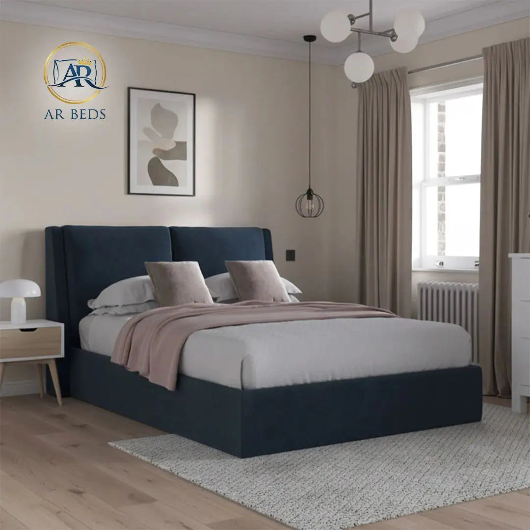 Imogen Ottoman Divan Bed with Gas Lift – Panelled Headboard – Grey Plush Velvet