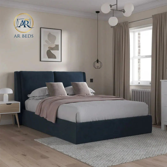Imogen Ottoman Divan Bed with Gas Lift – Panelled Headboard – Grey Plush Velvet
