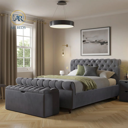 Penelope Sleigh Chesterfield Ottoman Divan Storage Bed – Plush Velvet